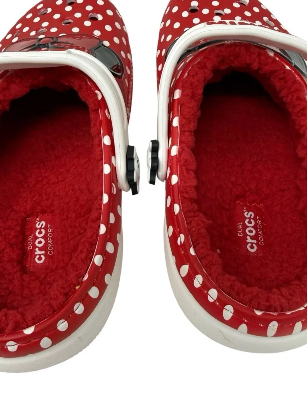 Crocs Classic Girls size J3 Minnie Mouse Red Lined faux fur Clog Shoes
